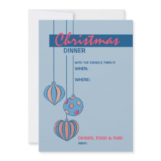 Retro Christmas Balls blue Dinner Menu invitation