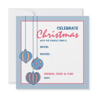 Retro Christmas Balls blue Party Invitation invitation