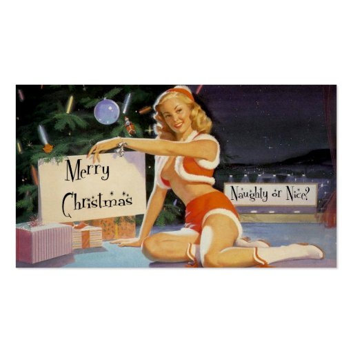Retro Christmas Pin Up Gift Tag Business Cards (front side)