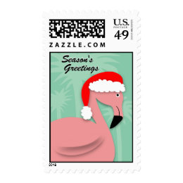 Retro Christmas Postage Stamp - Pink Flamingo