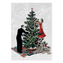 Retro Christmas Tree Gift Tag Business Card Template