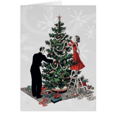 Retro Christmas Tree Greeting Cards