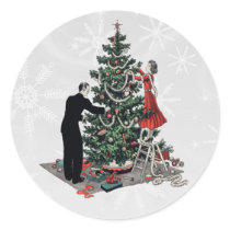 Retro Christmas Tree Round Sticker