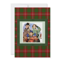 Retro Christmas Window Scene on Plaid Invitation