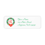 Retro Christmas Wreath Monogram Address Labels R