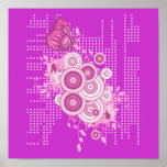 retro circles and butterfly design poster