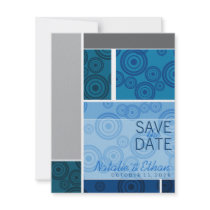 Retro Circles Blocks Blue Save The Date Invite invitations