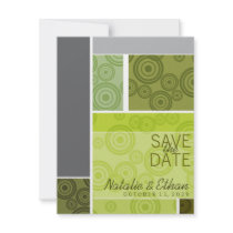 Retro Circles Blocks Green Save The Date Invite invitations