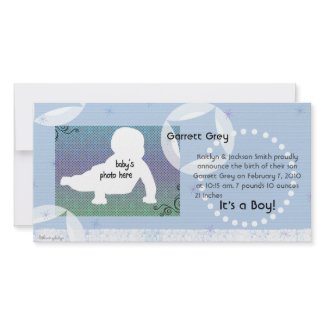 Retro Circles Blue Baby Announcement Photo Card