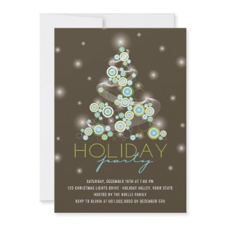 Retro Circles Blue Christmas Tree Holiday Party Custom Announcement
