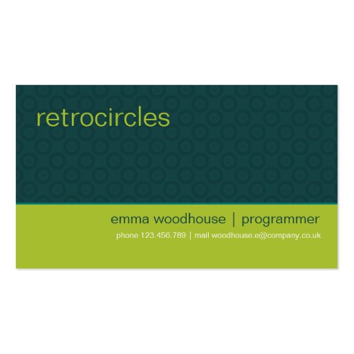 Retro Circles Green & Teal Business Card (front side)