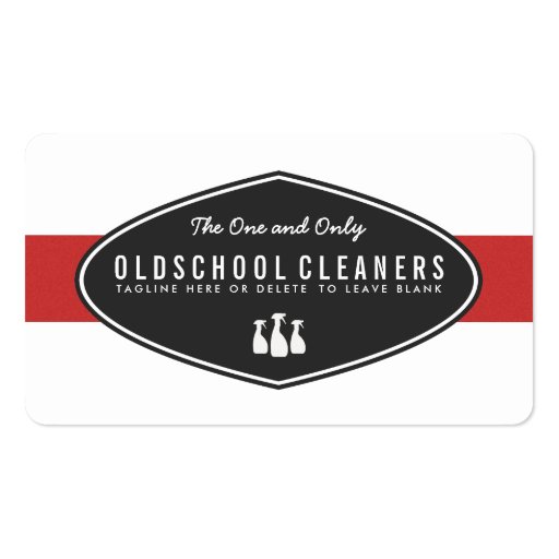 Retro Cleaning Business Red and White Business Card Template (front side)