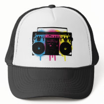 Retro CMYK Boombox Grafitti Spray Paint Design Hat