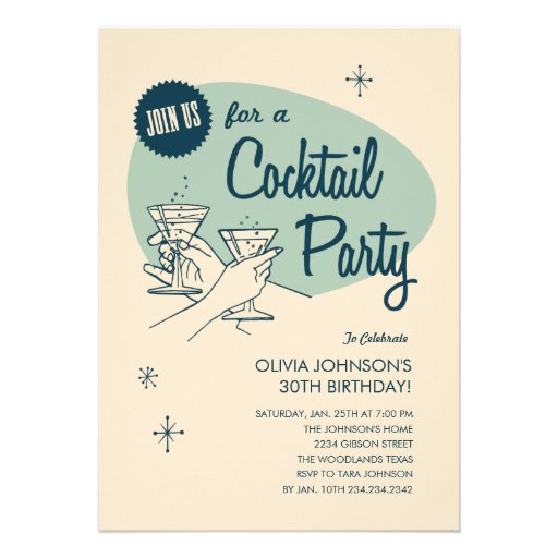 Retro Cocktail Party Invitations (front side)