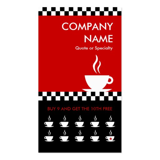 retro coffee checkers punchcard business card template (front side)