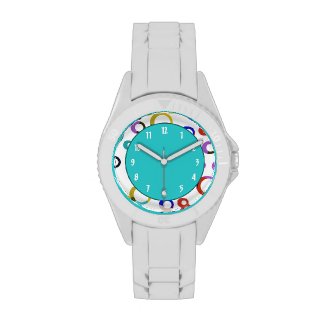 Retro Colorblock Hoops Watch - Turquoise