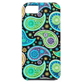 Retro Colorful Cool Tones Paisley Pattern