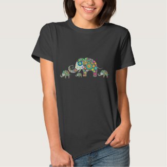 Retro Colorful Flower Elephant Family Tee Shirts