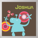 Retro Colorful Fun Cute Boy Cartoon Aliens Pattern Poster