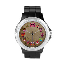 Retro Colorful Owl Wrist Watch at Zazzle