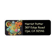 Retro Colorful Swirls & Flowers Vector Pattern Return Address Labels