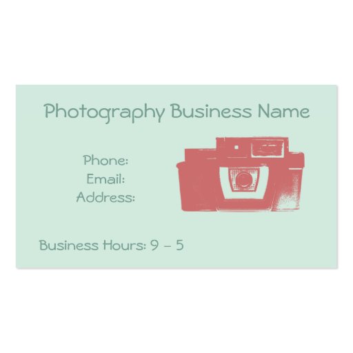 Retro Coral and Mint Vintage Camera Business Card (front side)