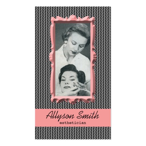 Retro Coral Houndstooth Esthetician Business Card (front side)