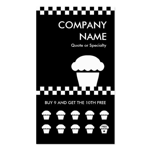 retro cupcake checkers punchcard business card template (front side)