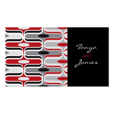 Retro Curves Red and Black Place Card / Table Card Business Cards by fat_fa_tin
