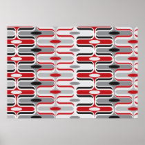 Retro Curves Red and Black Poster