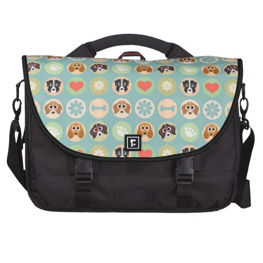 Retro Cute Dog Pattern Laptop Messenger Bag | Zazzle