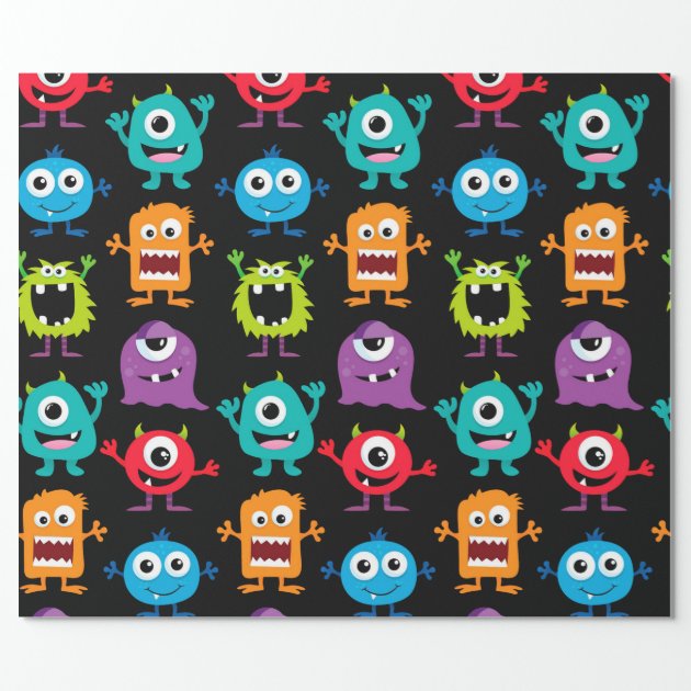 Retro Cute Monster Pattern Wrapping Paper