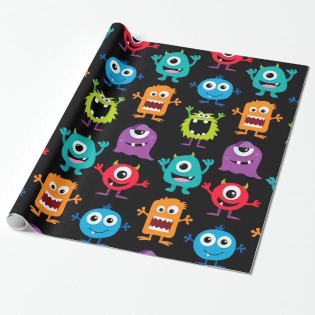 Retro Cute Monster Pattern Wrapping Paper 1/4