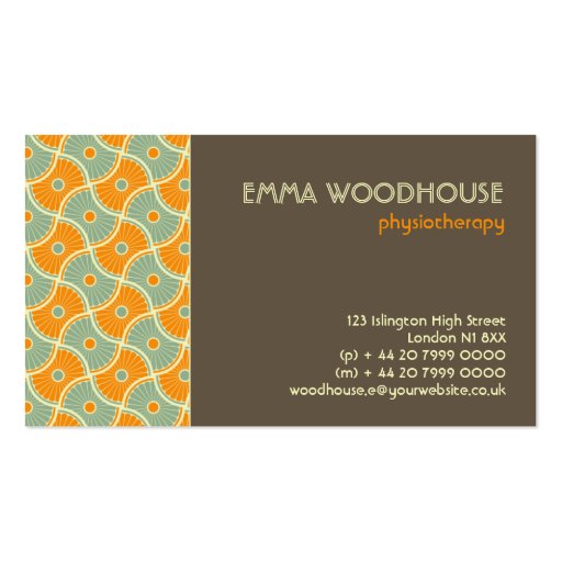 Retro!Dahlia Brown, Orange and Aqua Business Card Template (front side)