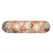 Retro Daisies and Brown Polka Dots Skateboards