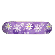 Retro Daisies Purple Gingham Circles Skate Deck