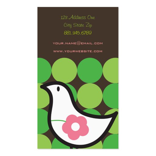 Retro Daisy Baby Chick Bird Whimsical Cute Dots Business Card Template (back side)