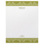 Retro Damask Filigree Elegant Olive Green Customized Letterhead