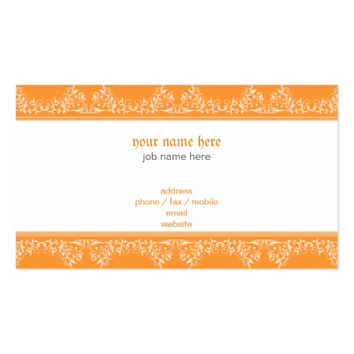 Retro Damask Filigree Elegant Orange Business Card Templates (back side)