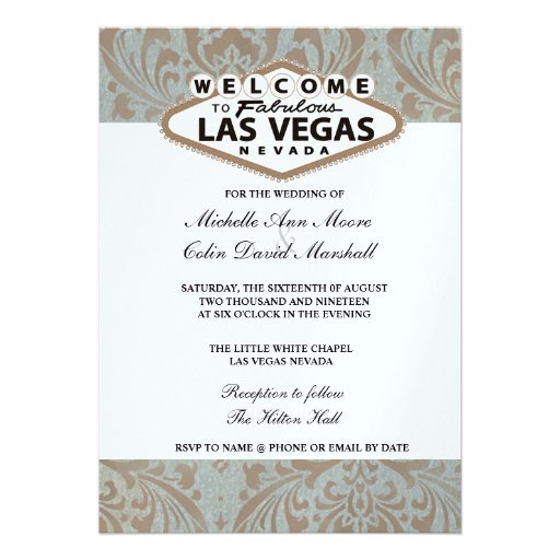 Retro Damask Floral Las Vegas Wedding Invite (front side)