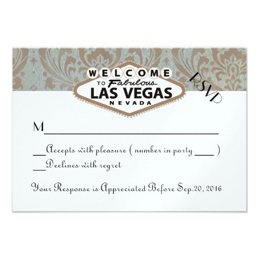 Retro Damask Floral Las Vegas Wedding RSVP Custom Invite (front side)