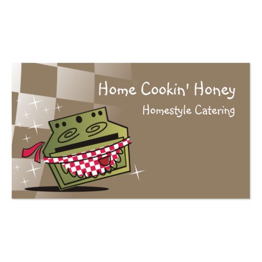retro dancing stove oven business card brown, H... (front side)