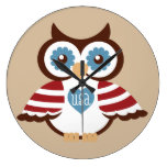 Retro Deco USA 4th July Patriotic Owl Design Round Wallclock