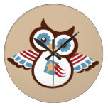 Retro Deco USA 4th July Patriotic Owl Design Round Wall Clock