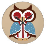 Retro Deco USA 4th July Patriotic Owl Design Clock