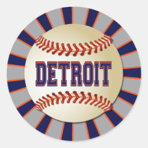 RETRO DETROIT BASEBALL ROUND STICKERS