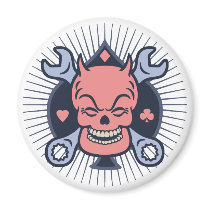 Retro Devil Skull Wrenches magnets by vicevoices Retro Devil Skull Wrenches magnets