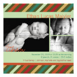Retro Diagonal Stripes Pattern Birth Announcement