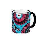 Retro Distressed Aqua Floral Pattern Customized mugs
