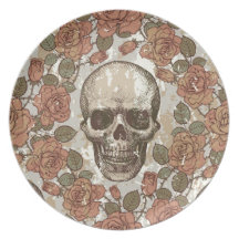 Retro distressed skull artwork. party plates